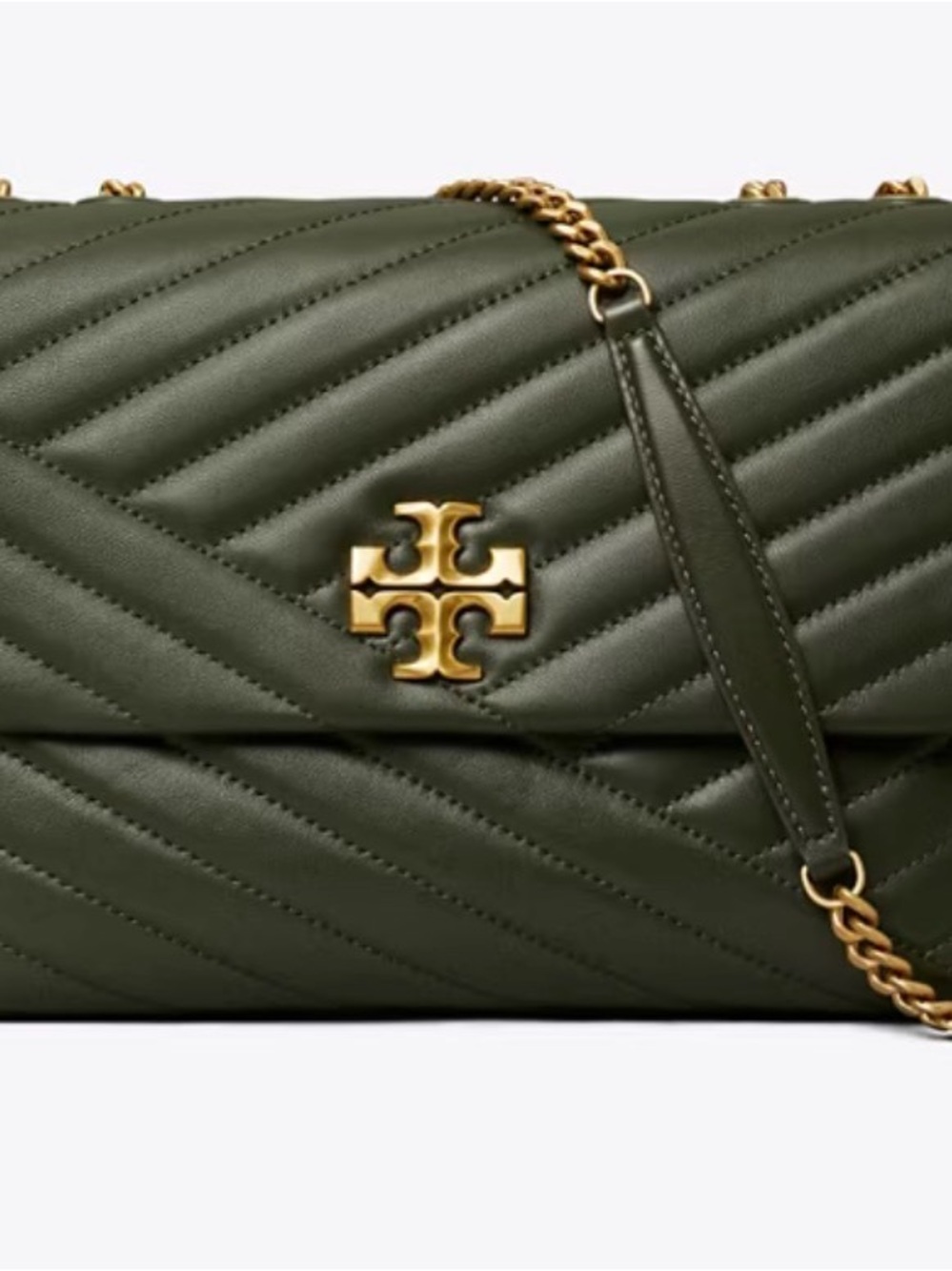 Tory Burch Olive Green Quilted Leather Shoulder Bag with Gold Hardware